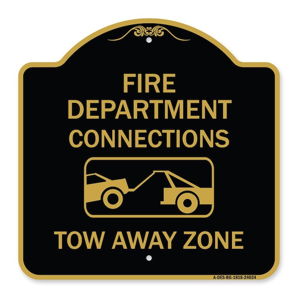 Signmission Fire Department Connection Tow Away Zone W/ Graphic, Black & Gold Alum, 18" x 18", BG-1818-24024 A-DES-BG-1818-24024 - main